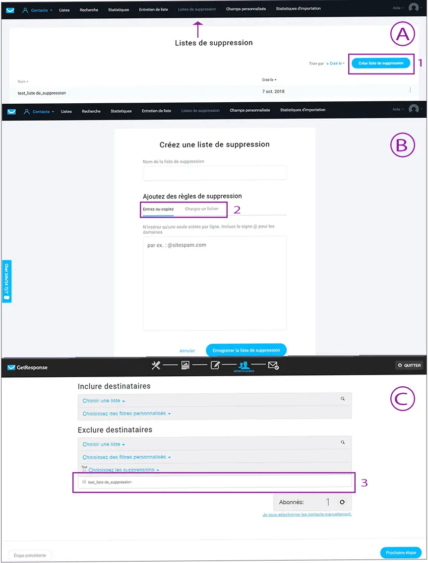 Liste de suppression Getresponse